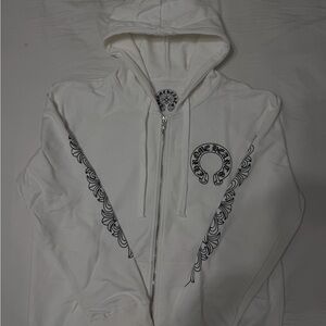 Chrome Hearts White Zip Up Sweater